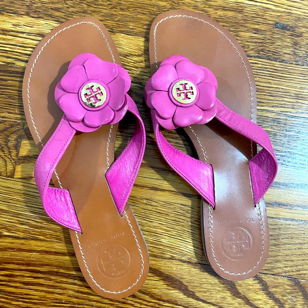Tory burch floral hot pink sandals